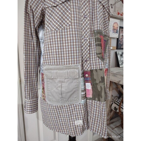 Custom Western Shirt Upcycled Funky Boho Patchwork Cottage Shabby Chic Shacket - Picture 3 of 10